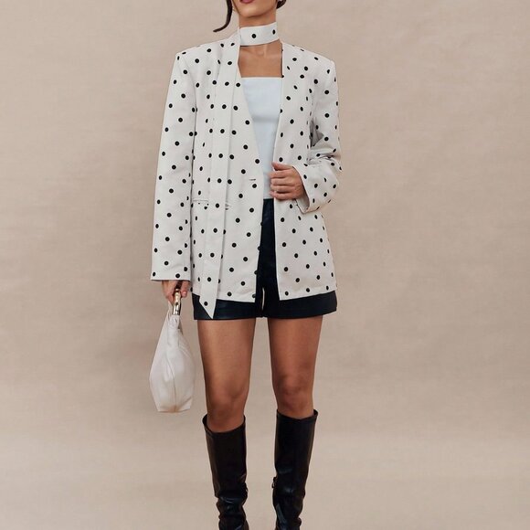 Elegant Women's Polka Dot Print Long Sleeve Casual Loose oversize Blazer Jacket - Picture 5 of 8